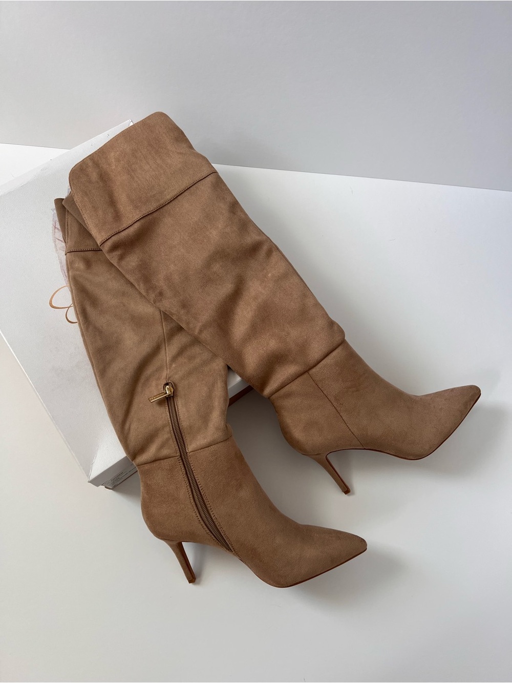 Jessica Simpson Taupe/Greige Over-the-Knee Pointed Stiletto Boots